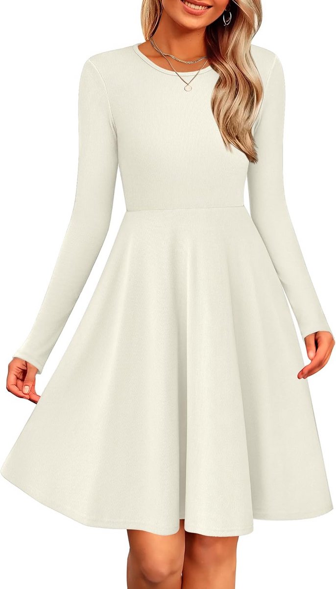 Dames Gebreide Trui Jurk Lange Mouwen Elegante A-lijn Swing Jurk Herfst Winter