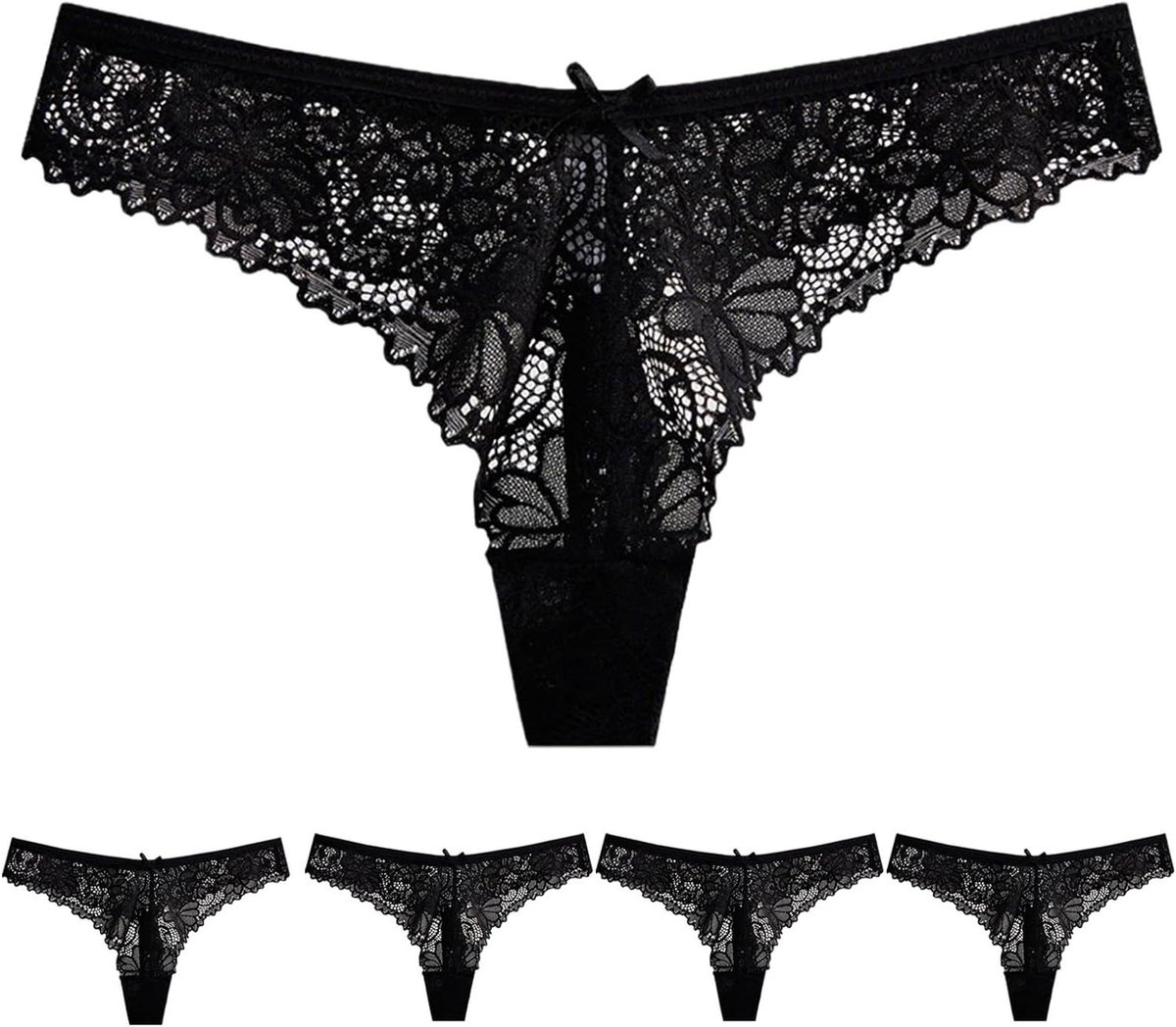 5-pack damesslips van katoen met kant - Zacht en ultradun ondergoed voor dames - Sexy en chique lingerie shorts met lage taille
