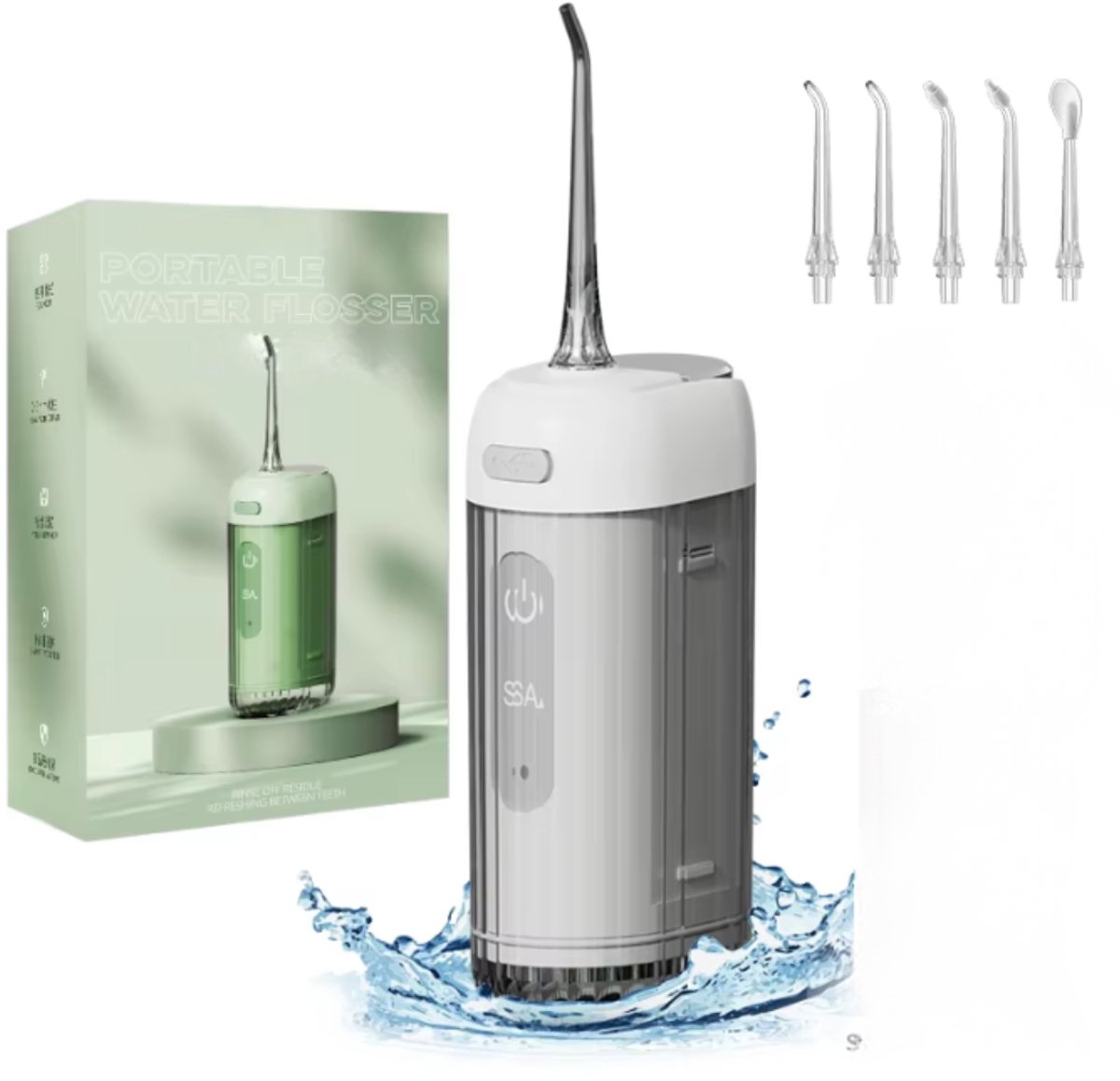 Waterflosser Draadloos – Monddouche met 5 Opzetstukken – 4 Reinigingsstanden – IPX7 Waterdicht – USB-C Oplaadbaar - Wit