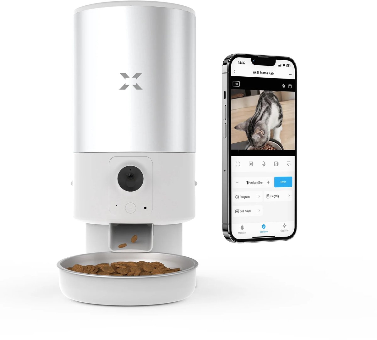 Xenon Smart 8605 Slimme Automatische Voerbak met Camera – 5L – RVS Kom – Voerautomaat Dispenser met Smart App – 1080p Nachtzicht - Voerautomaat hond - Voerautomaat dispenser kat