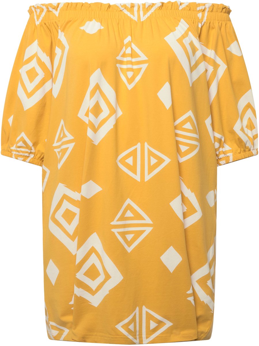 Ulla Popken - Dames - T-shirt Carmen-halslijn halve mouwen biologisch katoen - Zand - Maat 50+