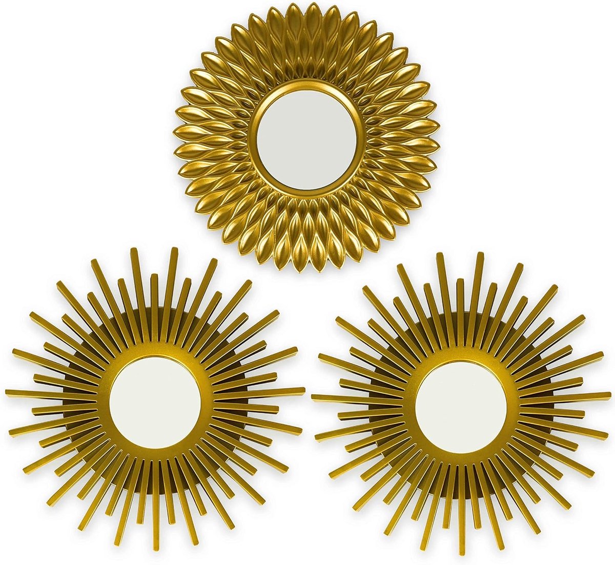 3-Delige Wandspiegel – Ronde Zonnespiegel – Goud – Wanddecoratie & Cadeau