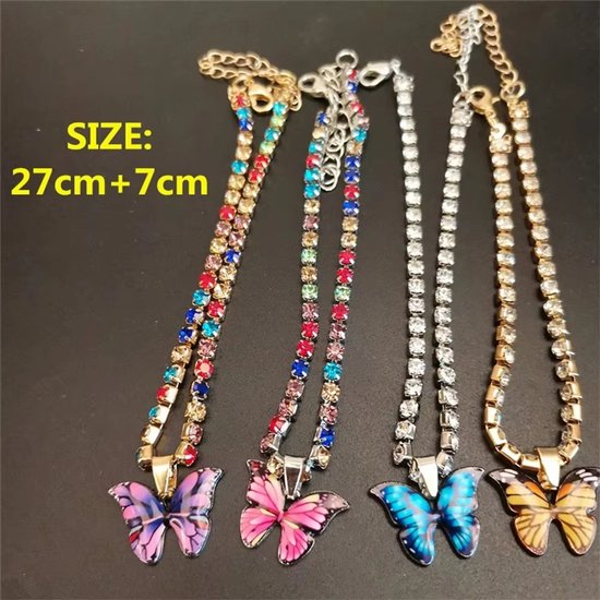 Enkelbandje met Vlinder voor Dames en Meisjes - Kleurrijk Bling Bling Enkelsieraad, Zomer Strand Feest Accessoire, Boho Enkelketting - multikleur en rood van Aurora Patina — afbeelding 2
