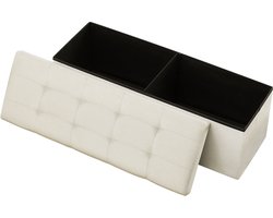 VEVOR Opvouwbare Poef met Opbergruimte (Rechthoekig), Voetenbank met Zijvakken, Opvouwbare, Gevoerde Kruk, Belastbaar tot 299,37kg, 11x38x38cm, voor Woonkamer, Slaapkamer, Hal, Beige