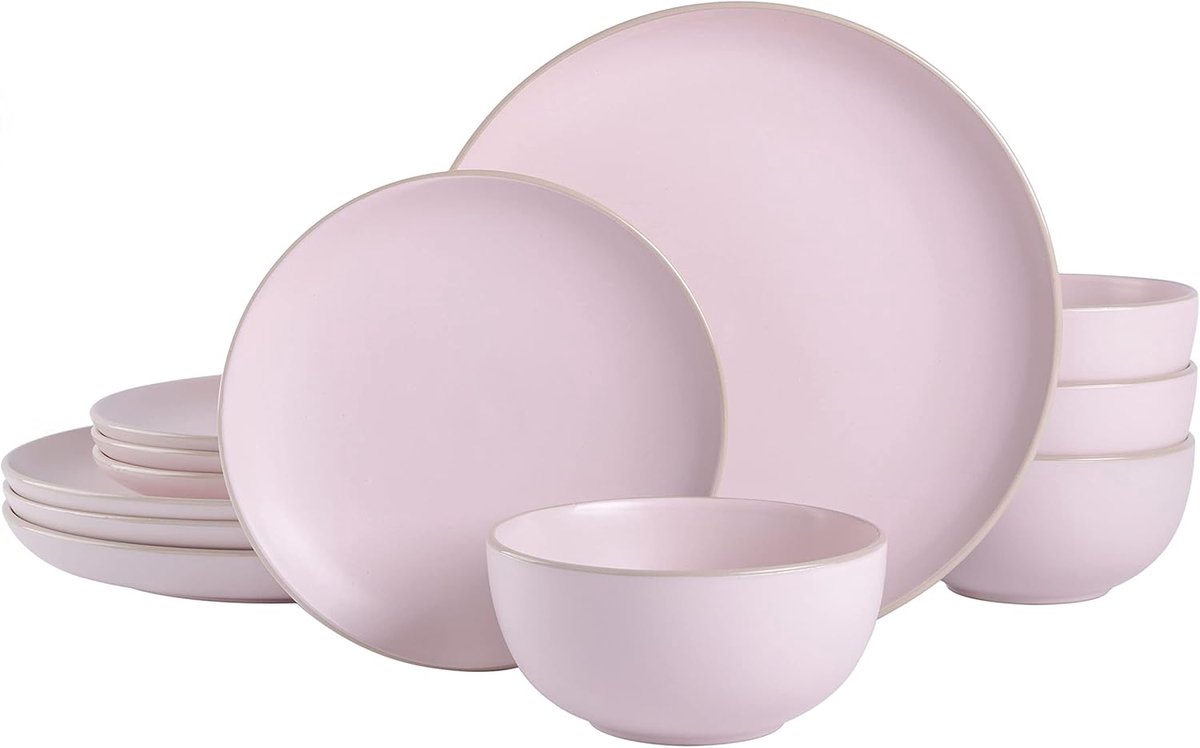 Servies Set - Dinerset Steen - Dagelijks Gebruik - Vaatwasser Magnetron - Service voor 4 - Roze