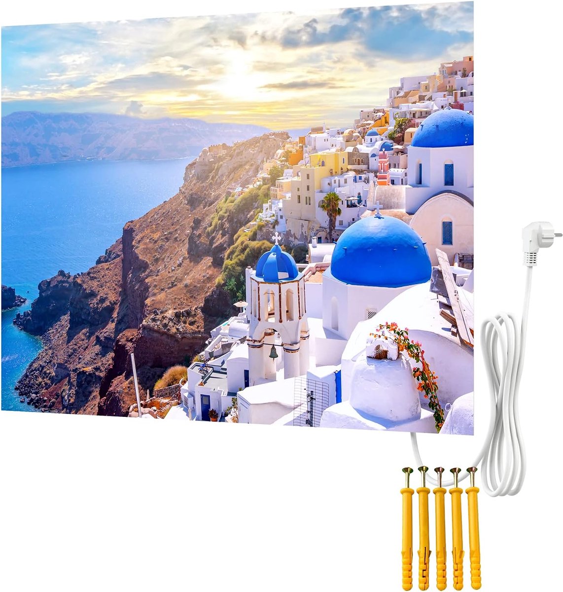 Infrarood Verwarming - Beeldverwarming Paneel - Ruimte Verwarmen - UV Print Decoratie - 80x60cm - Santorini Griekenland