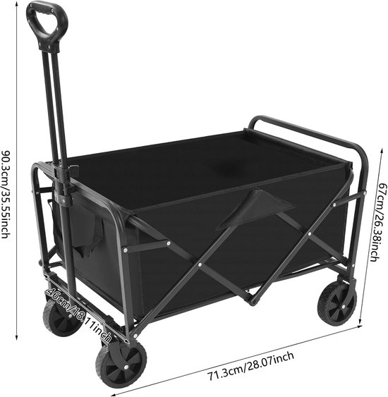 Bolderkar Opvouwbaar - Handwagen Transportwagen - Outdoor Activiteiten - Hoge Draagkracht 90kg - 46x71x90cm - Zwart van Bolderkar Opvouwbaar — afbeelding 5