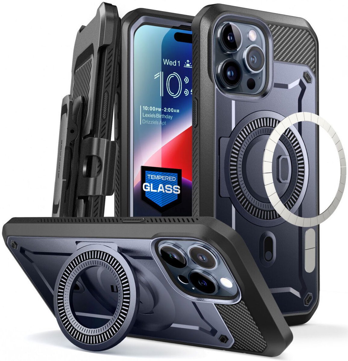 SUPCASE UB Mag Pro Hoesje Geschikt voor Apple iPhone 15 Pro Max MagSafe Stand Blauw