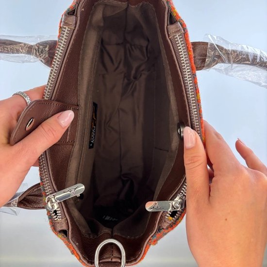 Petit sac cabas Brora jaune, vert pied-de-poule et marron - Fermeture éclair - Bandoulière - Harris Tweed - Glen Appin of Scotland