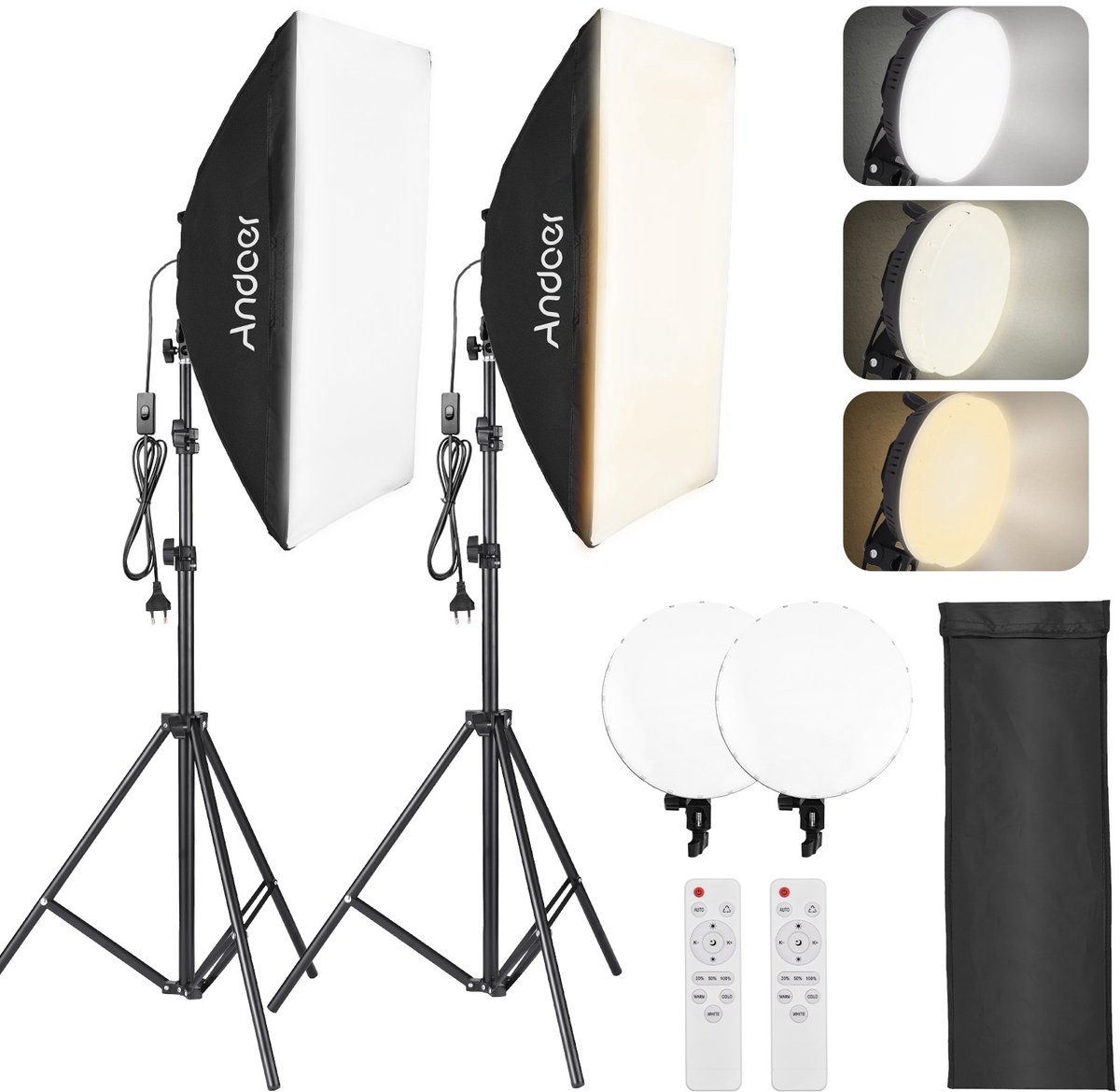 Omabeta Studiolamp 50x70cm - Softbox Studiolamp - 80W 3 Kleur LED - Camera Licht - Zwart