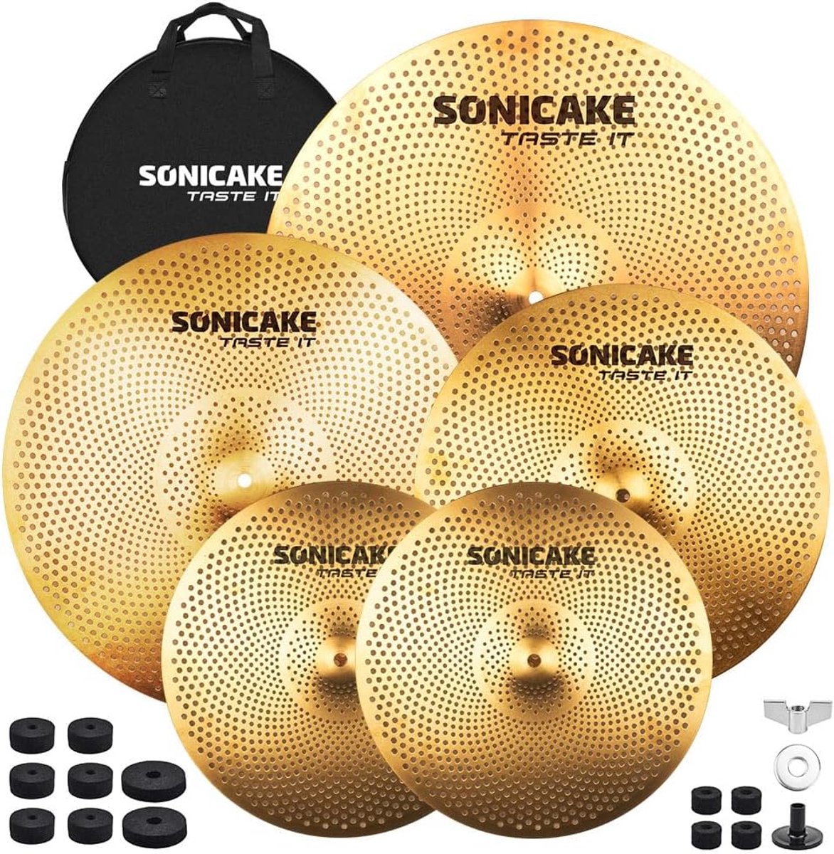 Bekken Set - Geluiddempend - Stil Oefenen - Tot 80% Stiller - 14 16 18 20 Inch - Goud