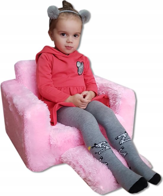 Kindvriendelijke opvouwbare pluchen kinderstoel met zitting en ligfunctie - comfortabel kids relaxfauteuil, roze harten van Merkloos — afbeelding 4