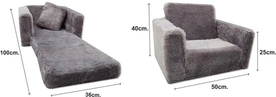 Kinderstoel Zitbank Opvouwbaar Zachte Puf voor Kinderen, Multifuntionele Relaxstoel en Matras, grijs — afbeelding 4