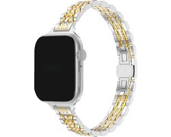 Stravo Slim RVS Schakelband – 7-Link Design – Luxe Dunne Horlogeband & Bandje – Geschikt voor Apple Watch 42mm (Series 12/11/10), 41mm (Series 9/8/7), 40mm (Series 6/5/4, SE 1/2/3) – Zilver/Goud