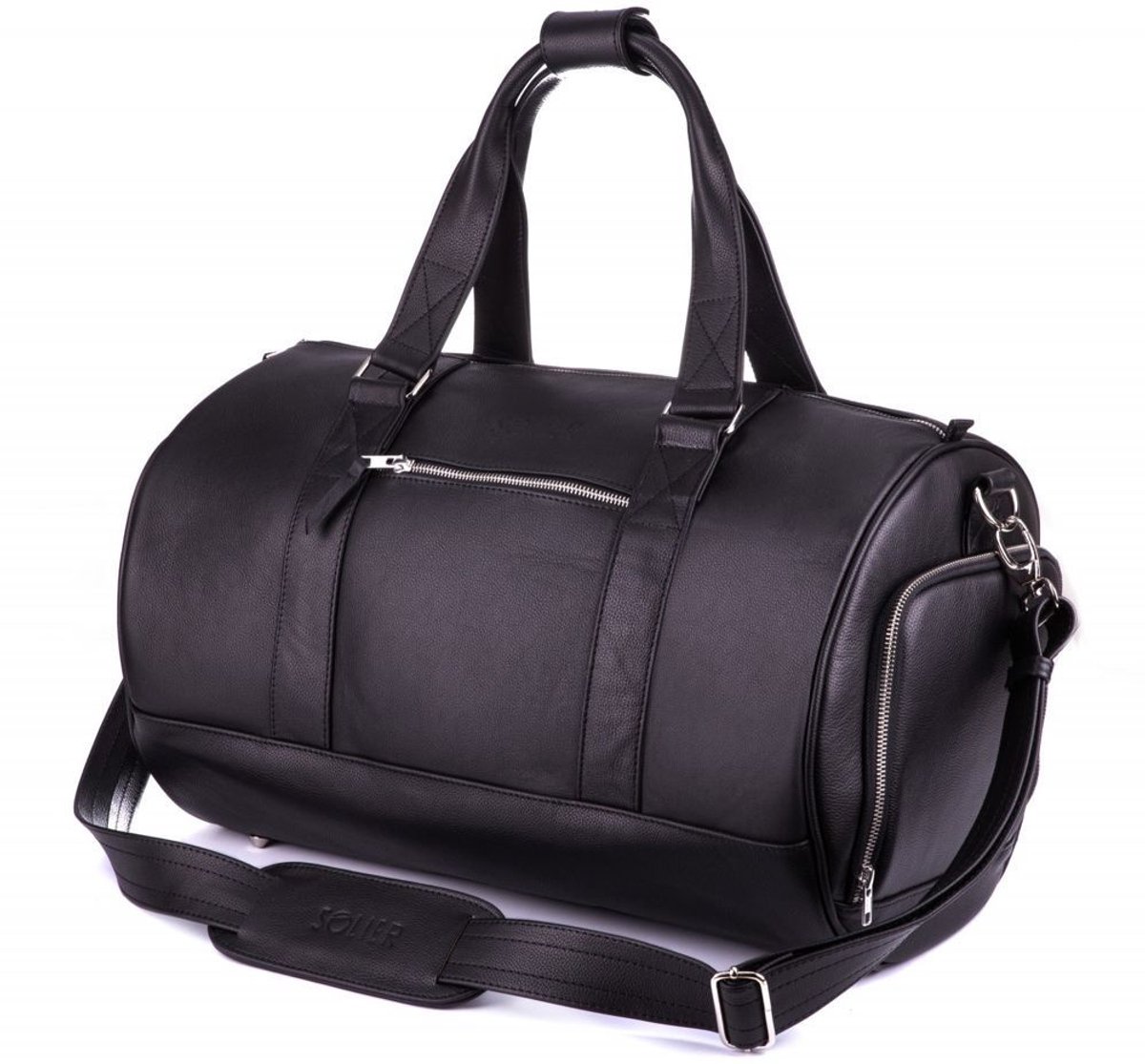 Solier SL19 Brandon - Leren Weekendtas Heren - Echt Leer - Reistas - Schoenenvak - Schouderriem - Zwart