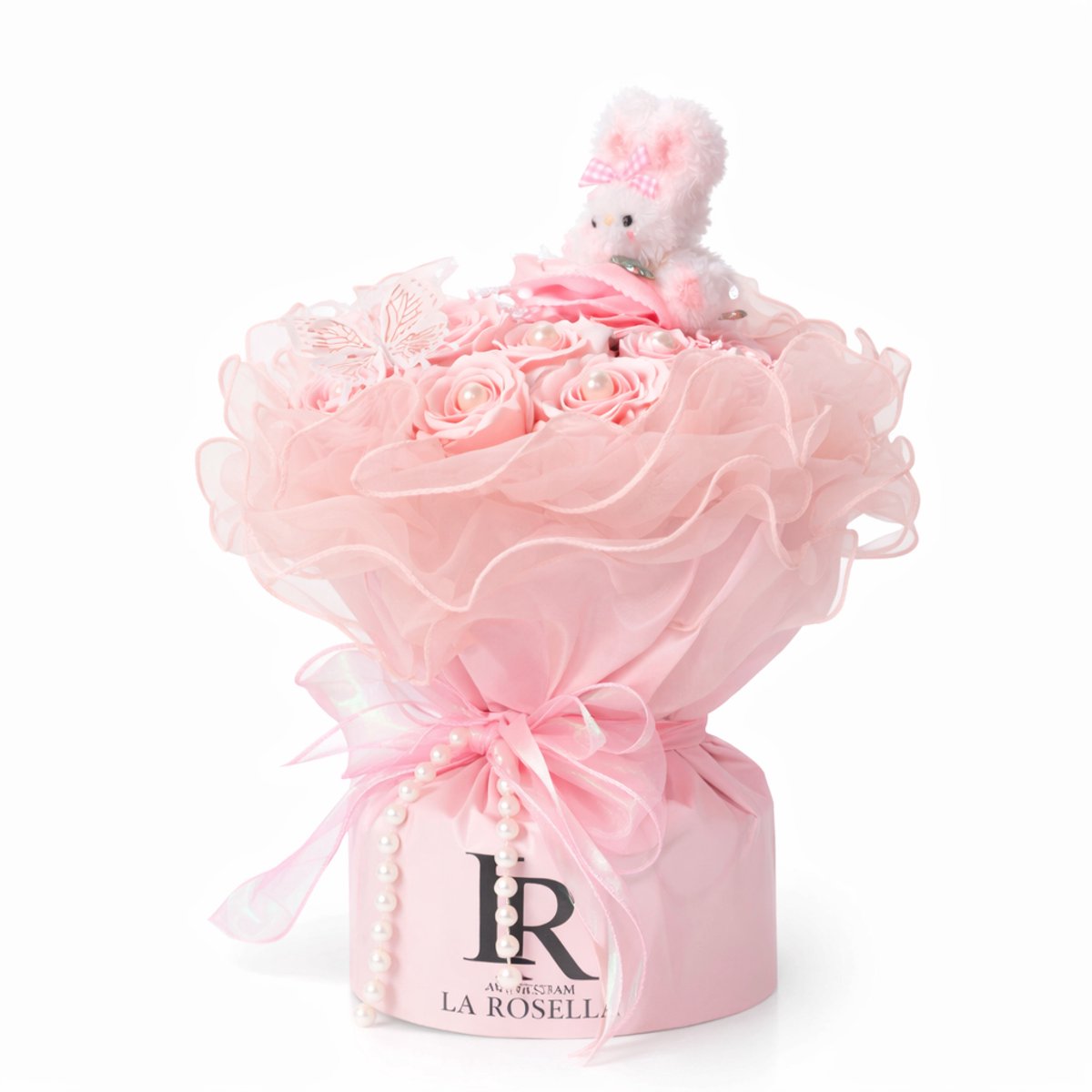 Rozen boeket Roze met Teddy Voor Vaderdag – Kunstrozen – Valentijn Cadeau / Romantisch Geschenk / Decoratie – La Roselle Amsterdam
