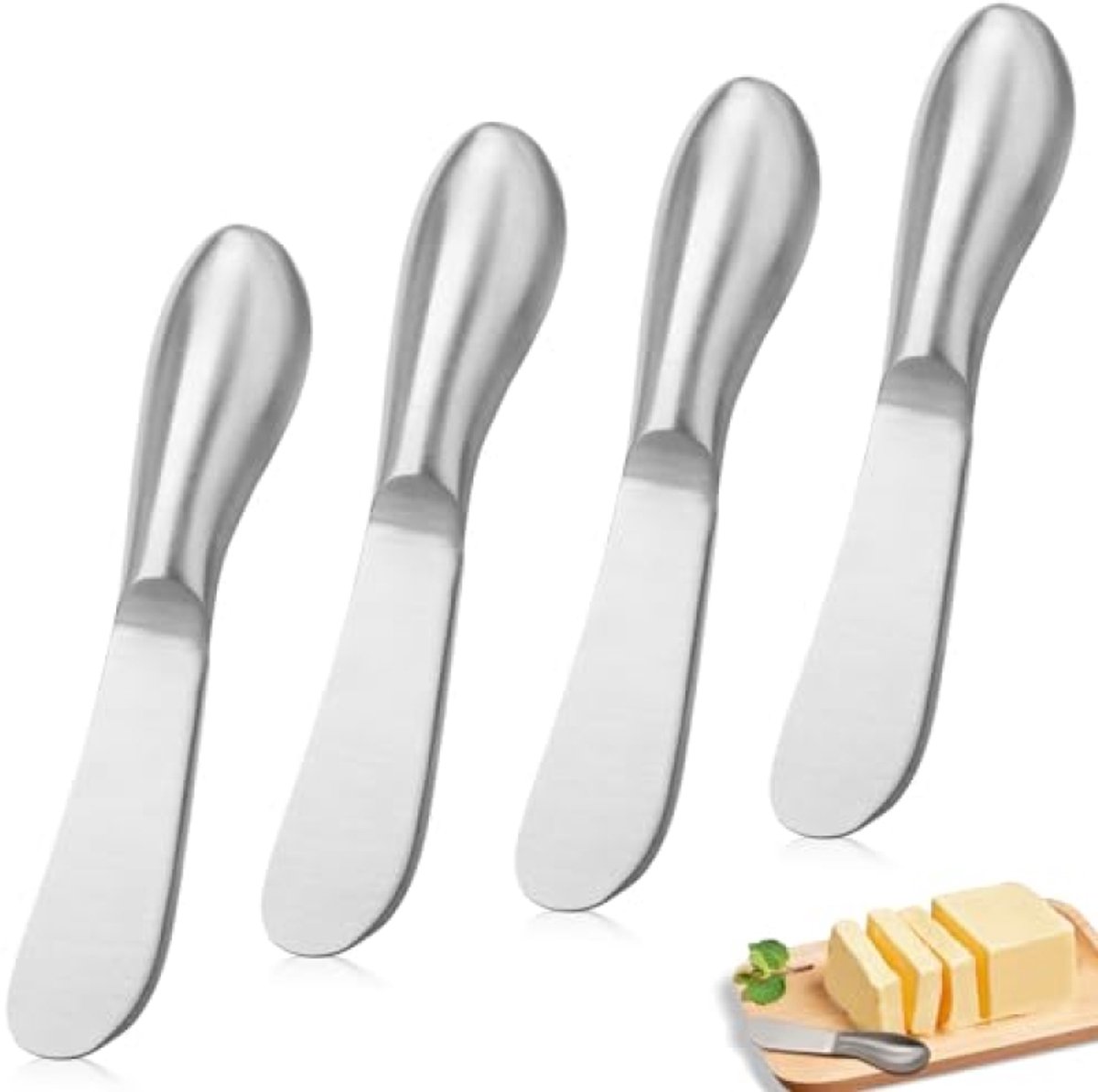 Set van 4 botermessen - RVS dessertmessen voor kaas en spreads