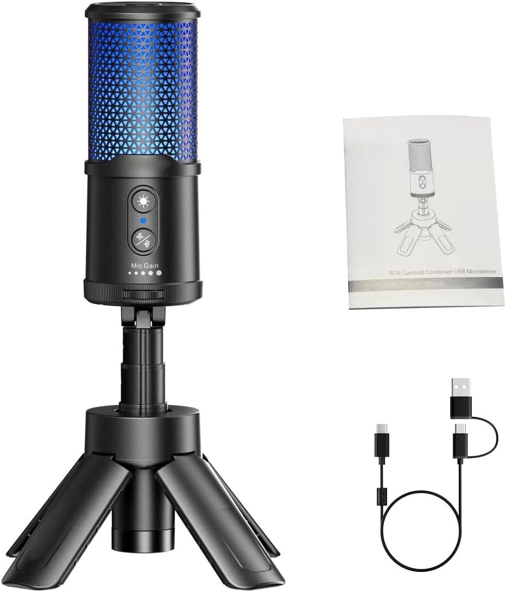 Condenser Microfoon - Streaming Microfoon - Gaming Opnames - AI Ruisreductie - 23 x 5.6 cm - Zwart