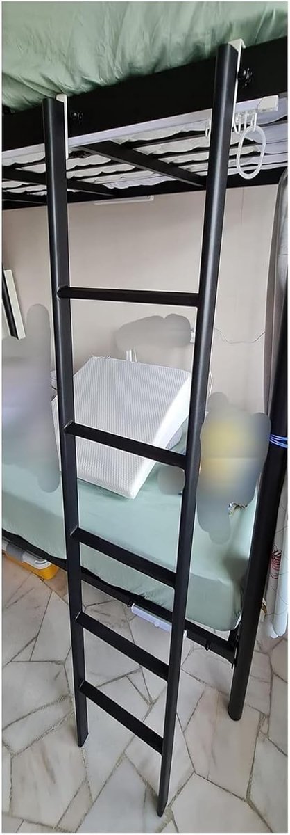 Stapelbedladder - Noodtrap Caravan - Veilig Klimmen - Verstelbaar met Haken - 1.5 Meter - Zwart