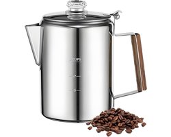 Koffiepot Percolator - Roestvrij Staal - Buiten Koffie Zetten - Compact Ontwerp - 9 Bekers