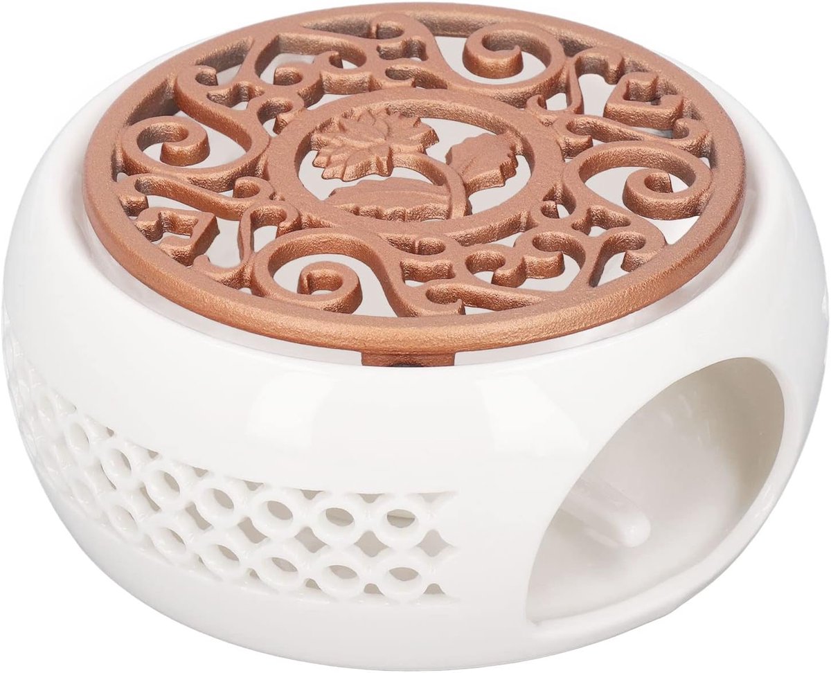 Theelichtwarmer Keramiek - Theepot Verwarmer - Warme Dranken Houden - Beschermend Metalen Pad - 5.8x2.5x4.7 Inch