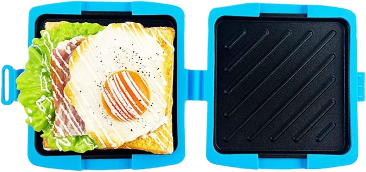 Magnetron Tosti Maker Sandwich Pers Snelle Ontbijtjes Antiaanbaklaag Vaatwasmachinebestendig 22 x 13 x 4 cm Blauw