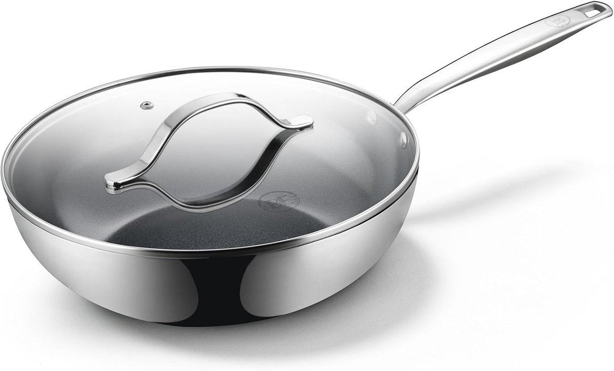 Wokpan Roestvrij Staal Koekenpan Keramiek Snel Koken PFAS-vrije Antiaanbaklaag Diameter 28 cm Zwart