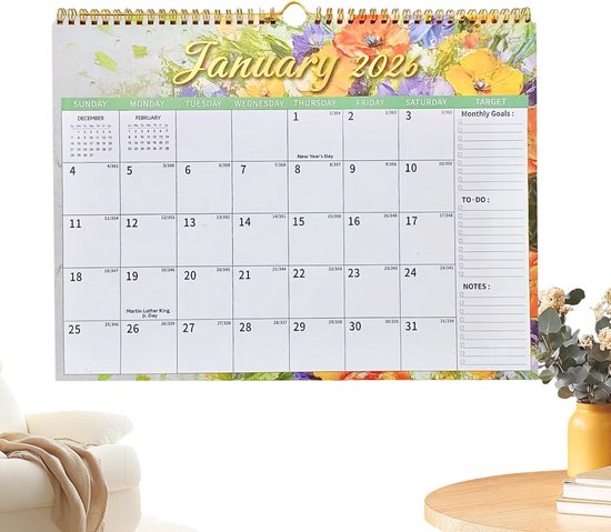 S&O Wandkalender 18 Maanden – Januari 2025 Tot Juni 2026 – Bloemenontwerp, Afscheurbaar, Met Feestdagen En Vakanties – 140 G/m² Papier