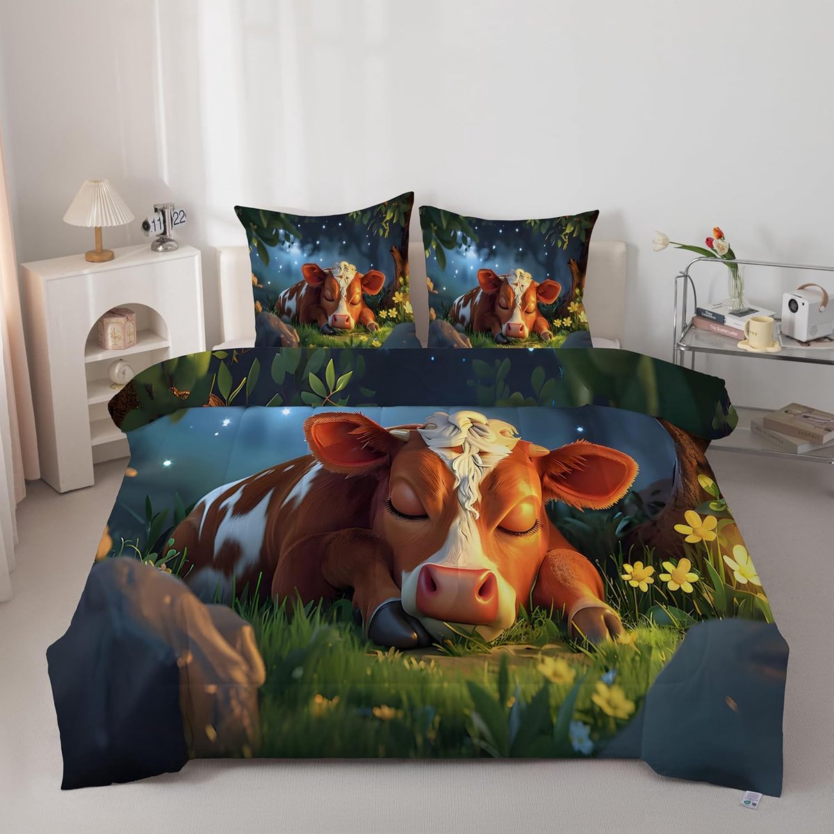Kinderdekbed - Dierendekbed - Slaapkamer decoratie - Zacht en ademend - 140 x 200 cm - Groen bruin