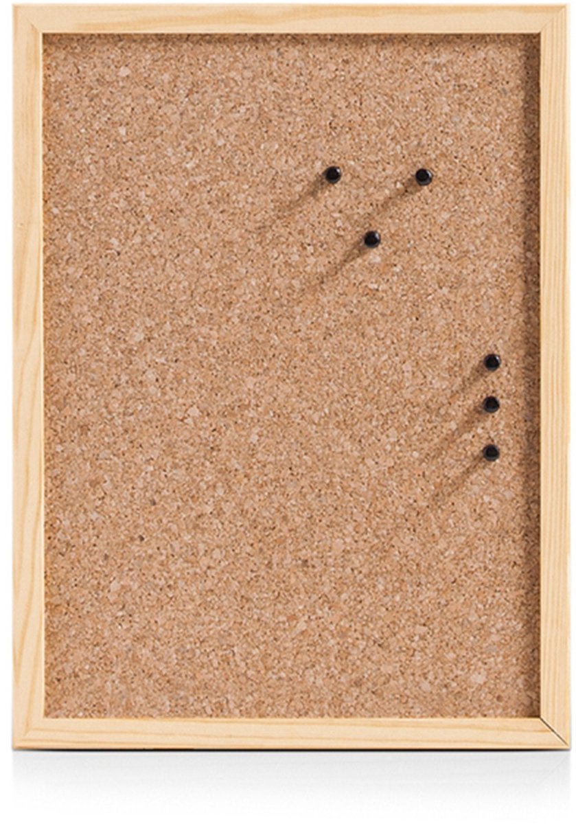 Zeller Prikbord van kurk - 60 x 40 cm - Kurken memobord/prikbord voor thuis of op kantoor