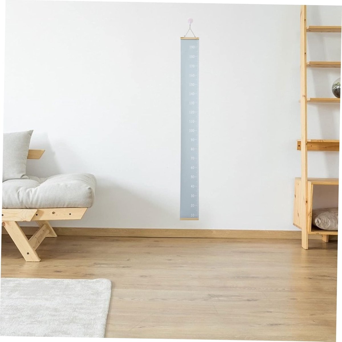 Groeimeter Kinderen - Muurdecoratie Liniaal - Kinderkamer Inrichting - Duurzaam Canvas Materiaal - 193.5 x 19 cm - Morandi Blauw