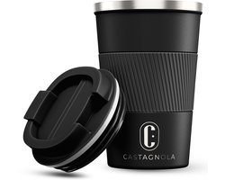 Castagnola Thermosbeker - Koffiebeker To Go - Travel Mug voor Koffie en Thee - Theebeker - 380 ML - RVS - Zwart