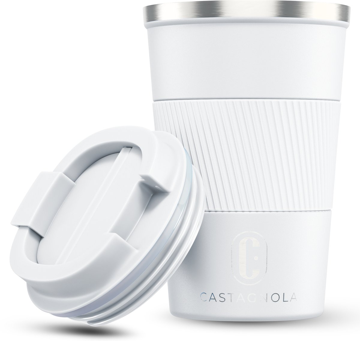 Castagnola Thermosbeker - Koffiebeker To Go - Travel Mug voor Koffie en Thee - Theebeker - 380 ML - RVS - Wit