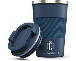 Castagnola Thermosbeker - Koffiebeker To Go - Travel Mug voor Koffie en Thee - Theebeker - 380 ML - RVS - Blauw
