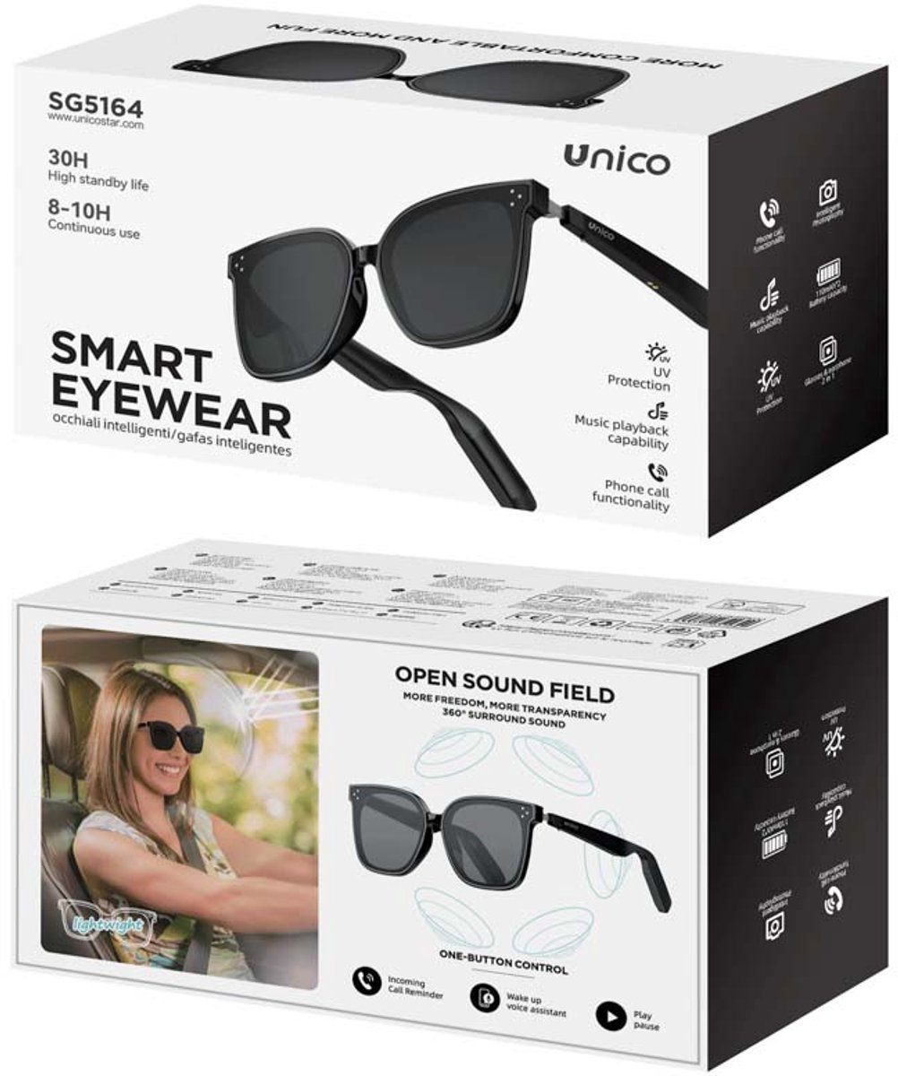 Bluetooth Audio Zonnebril – Urban Design – Draadloze Muziek & Bellen – UV400 Bescherming – Open-Ear Audio – Smart Glasses voor Wandelen & Autorijden – Zwart