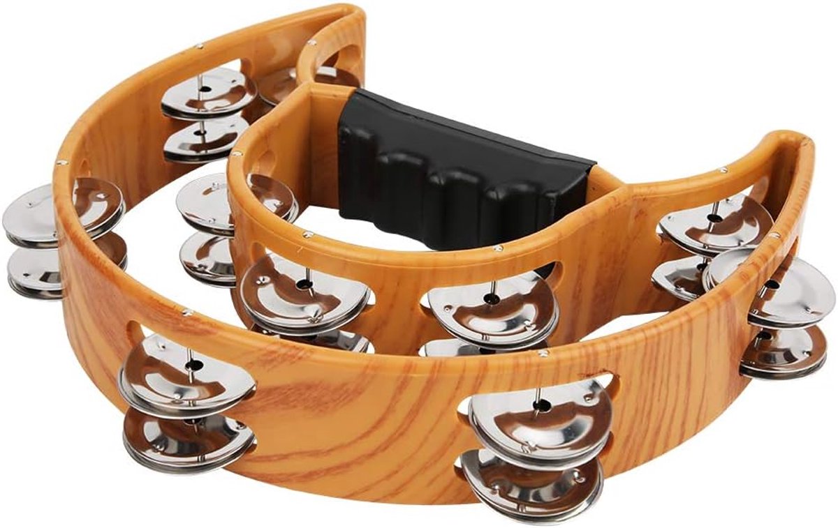 Dubbele Rij Tamboerijn - Handbel Percussie - Muziek Maken - Ergonomische Grip - 24 x 20 x 5 cm