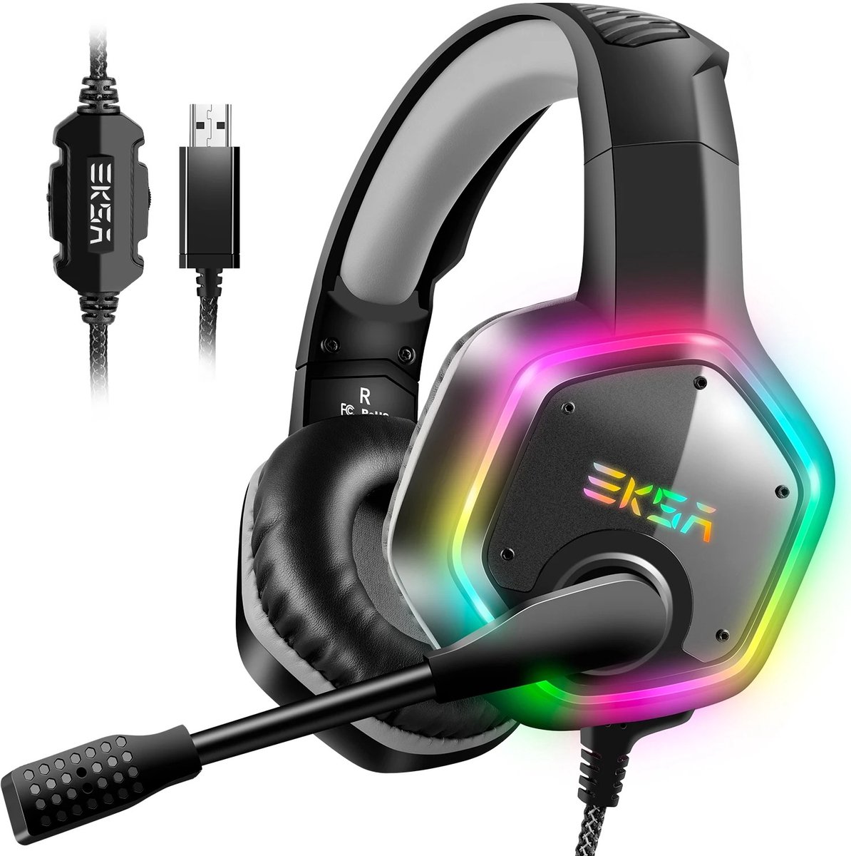Zolara Gaming Headset - Game - RGB Grijs - 7.1 Surround Sound - USB Over-Ear - Gaming koptelefoon - Koptelefoon met microfoon - 50mm Drivers - Comfort Headset - PC/PS4/Laptop