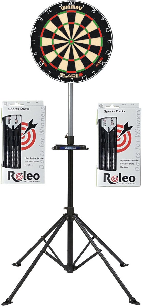 Steeldart Set Dartbord Winmau Blade 6 + Dartstand + 2 Sets Dartpijlen