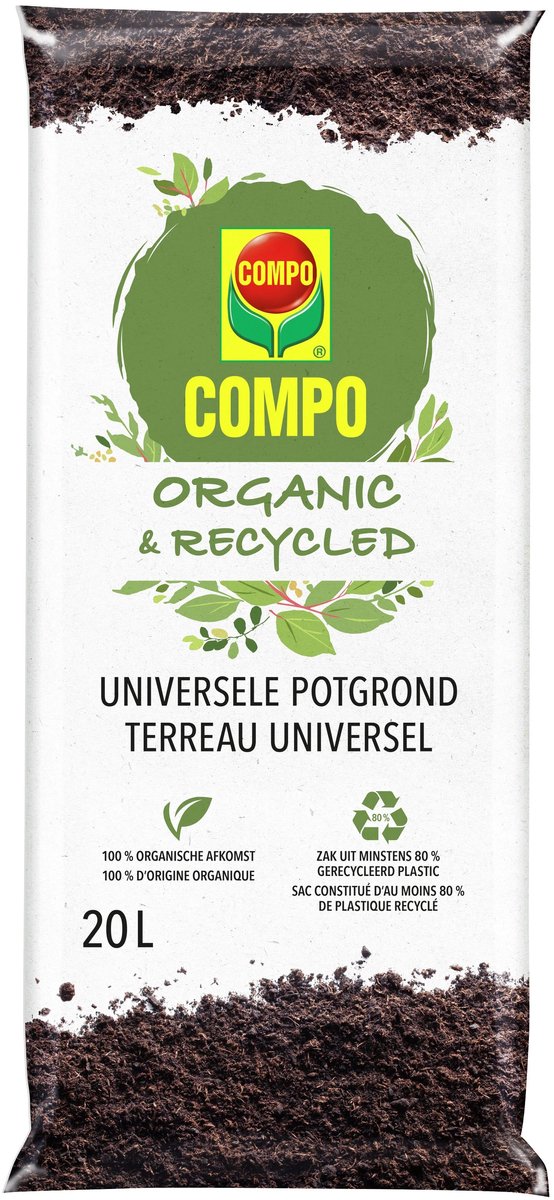 COMPO Organic & Recycled Universele Potgrond - 100% organisch - turfvrij - verpakking van minstens 80% gerecycled materiaal - zak 20 L