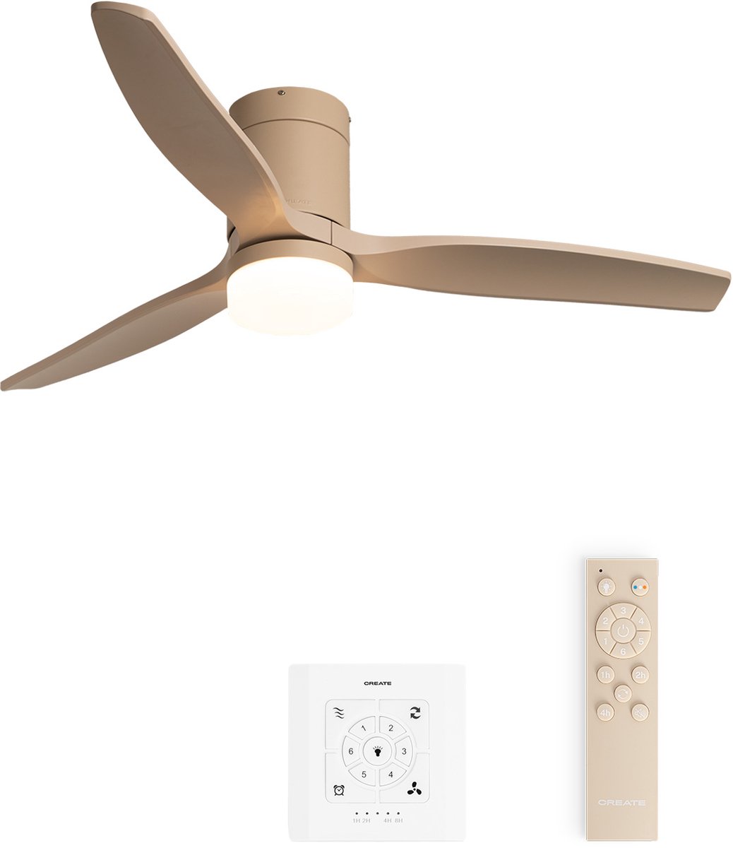 CREATE - Stille 40W plafondventilator met technische ABS bladen in verschillende maten - S - Met licht - Controller voor wandmontage - WIND CALM