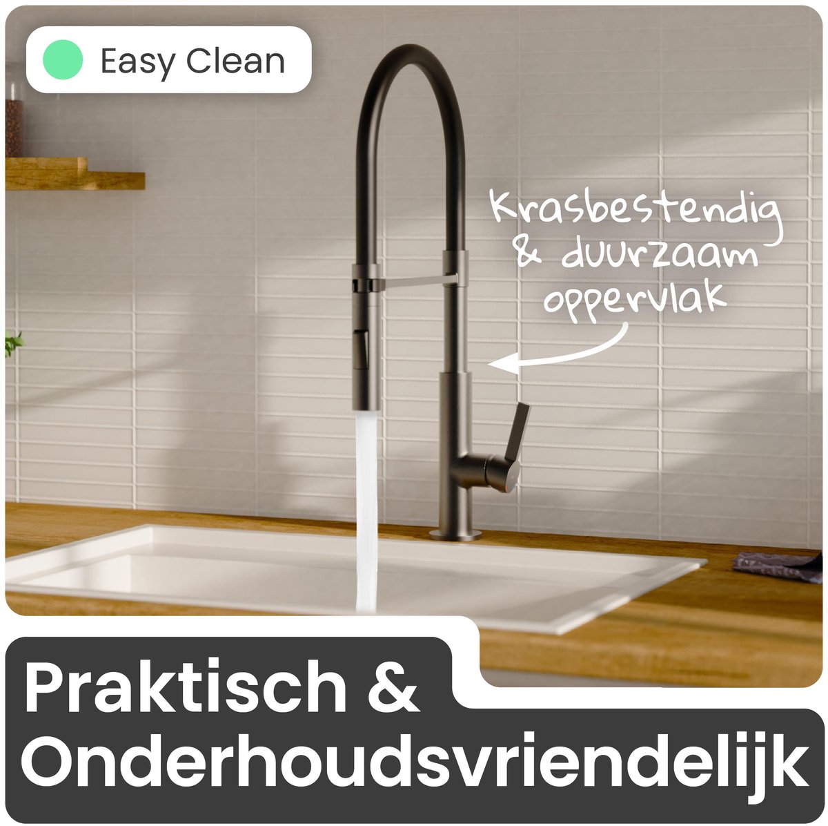 Keukenkraan Met 4 Waterstralen Afneembaar, Eéngreeps Waterkraan Voor Keuken Gootsteenkraan Opvouwbaar Met Flexibele Siliconen Slang Geborsteld