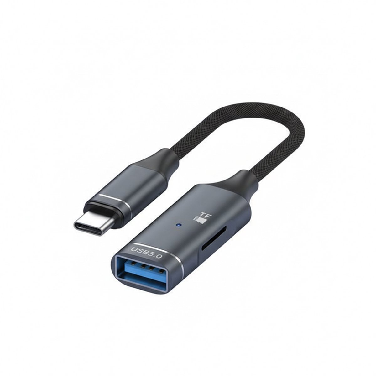 USB-C naar USB-A + Micro SD (TF) Kaartlezer - OTG - Aluminium - 15cm - voor Smartphone en Tablet - grijs