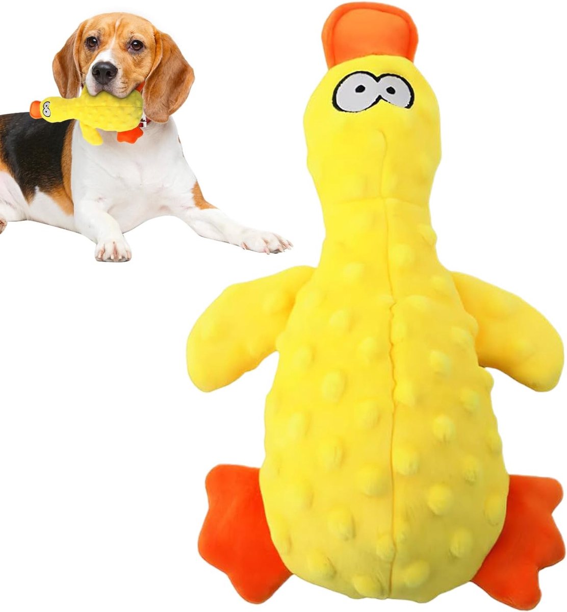 Hondenspeeltje Eend - Piepend Pluche - Interactief Spelen - Kalmerend Geluid - 27x14cm - Geel