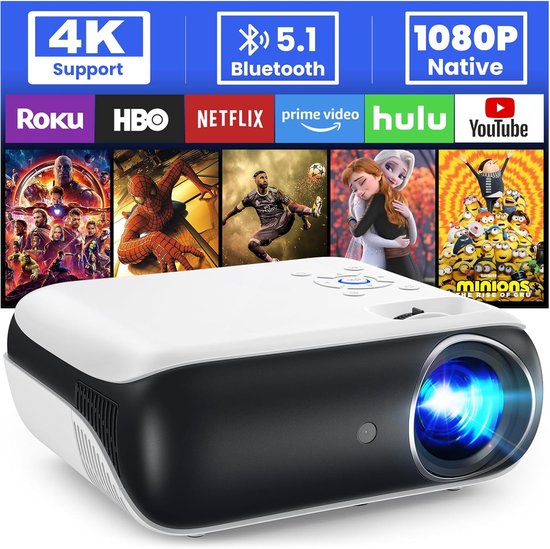 Draagbare Beamer 9500 Lumen Full HD 1080P 4K Compatibel Bluetooth HDMI USB PS5 Gaming Projector
