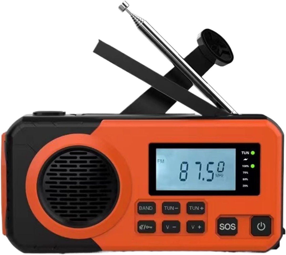 Draagbare Zonne-Radio - Noodradio Zaklamp - Kamperen Wandelen - Zonne-energie en Zwengel - 14.2 x 4.9 x 7.5 cm