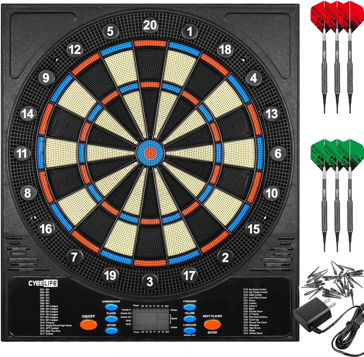 Elektronisch Dartbord - Dartspel Set - Spelplezier Thuis - 34 Spellen 255 Variaties - 46 x 52 cm