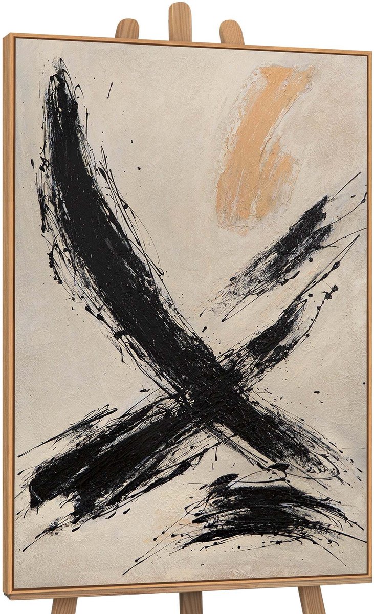YS Canvas schilderij 140x100 cm handgeschilderd kracht van de penseelstreek – YS-Art Gallery – Lijst: Hout – Luxe wanddecoratie Wood