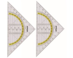 Stylex Geodriehoek - 2x - met liniaal en gradenboog - kunststof - 14 x 9 cm - wiskunde/school - driehoek lineaal