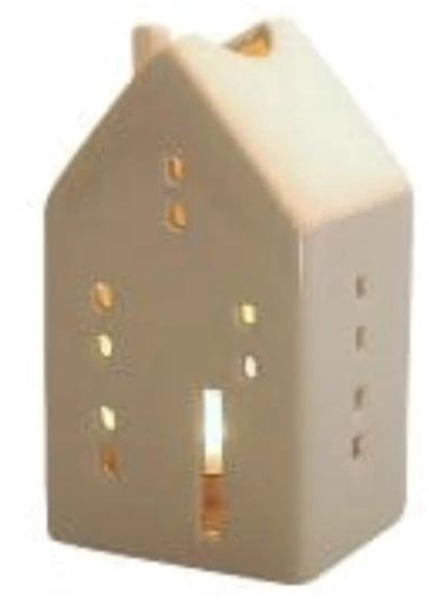 Theelichthouder Huis Beige - Steen - 7,4x6,3x13 cm - Werner Voss