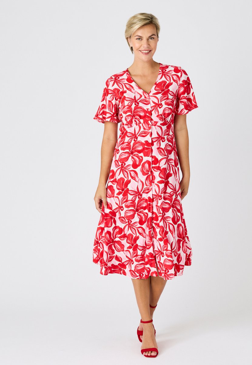 Damart - Jurk crêpe stof vlindermouwen - Dames - Rood - 48